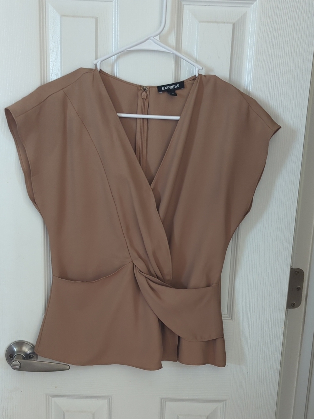 Express Women's Taupe Knot-Front V-Neck Blouse